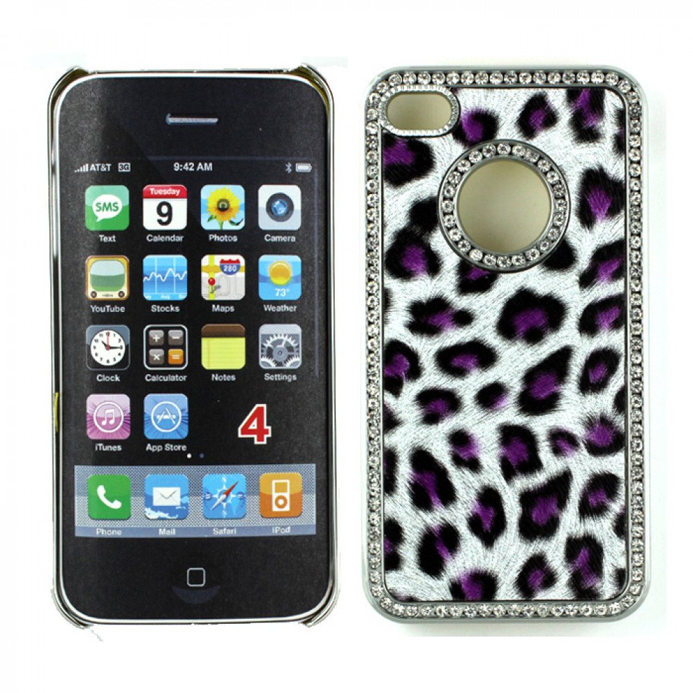 Wholesale iPhone 4 4S Leopard Diamond Chrome Case (Purple)